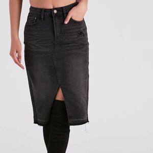 Black denim midi skirt